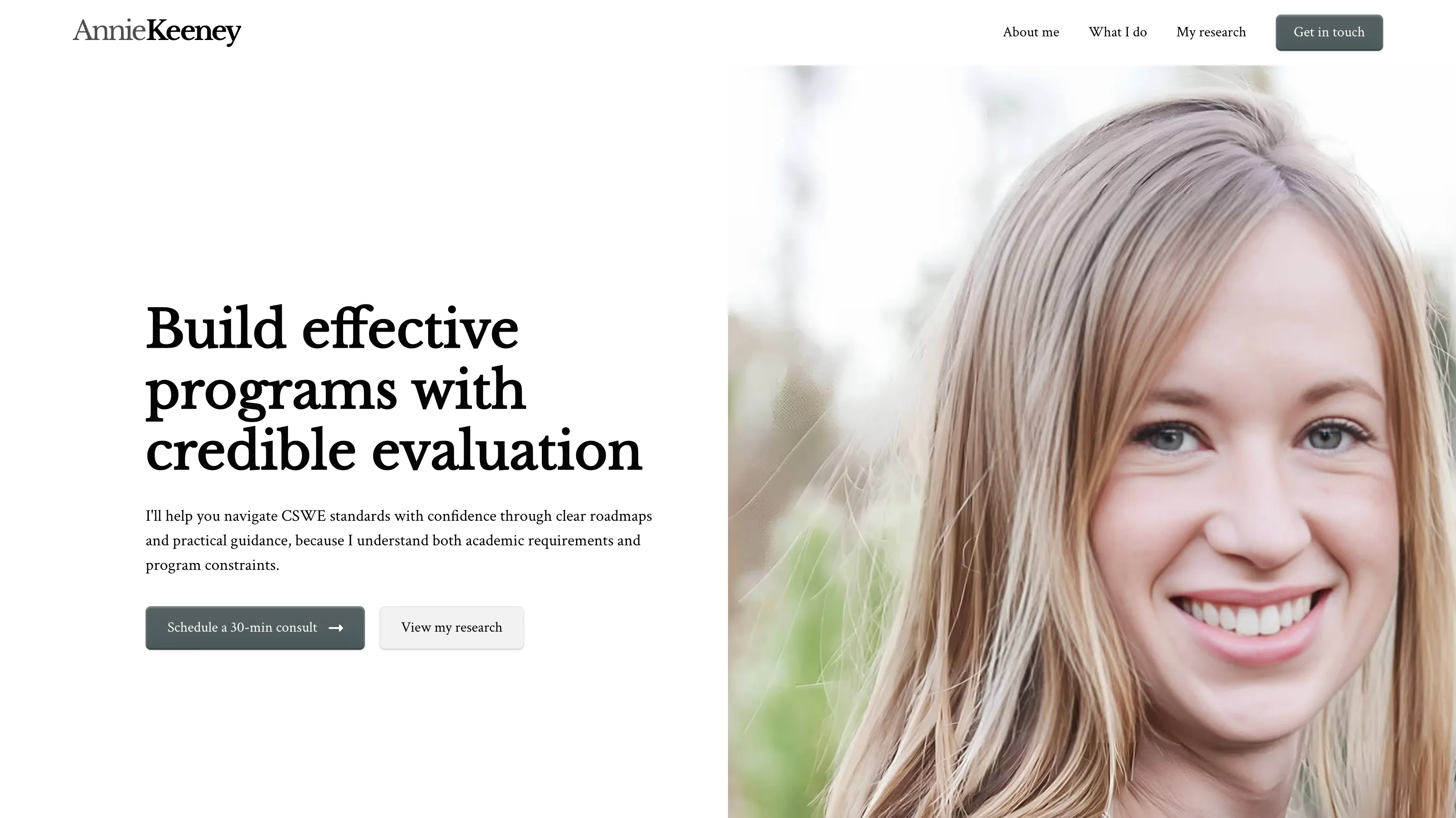 Annie Keeney homepage hero, live site