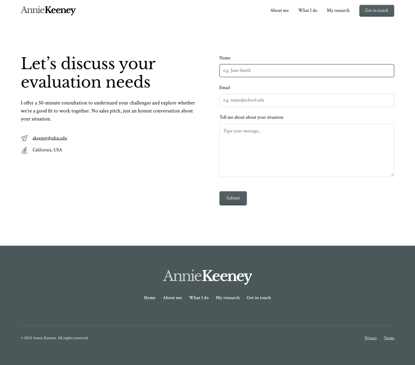 Contact page, full page
