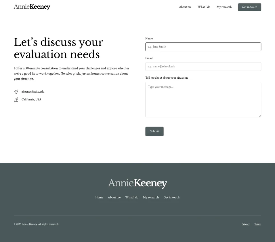Contact page, full page