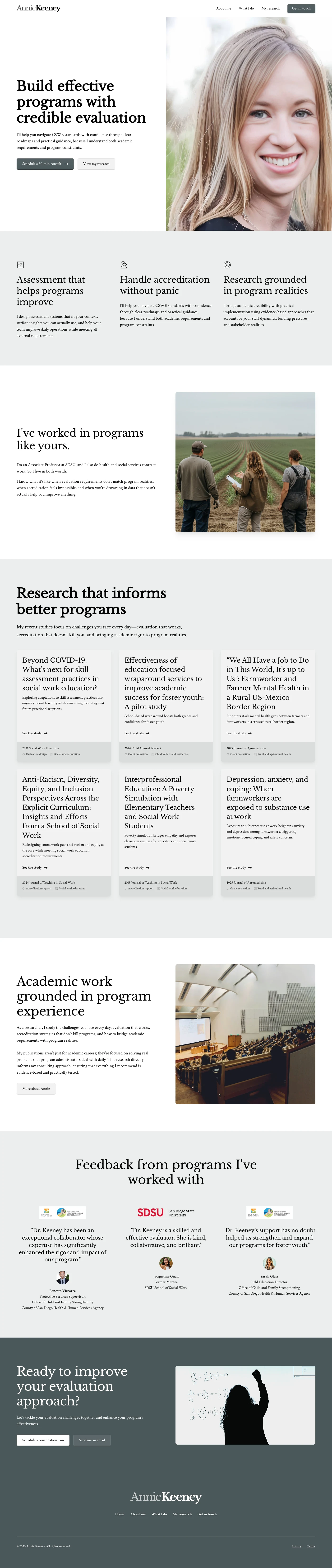 Annie Keeney homepage, full page