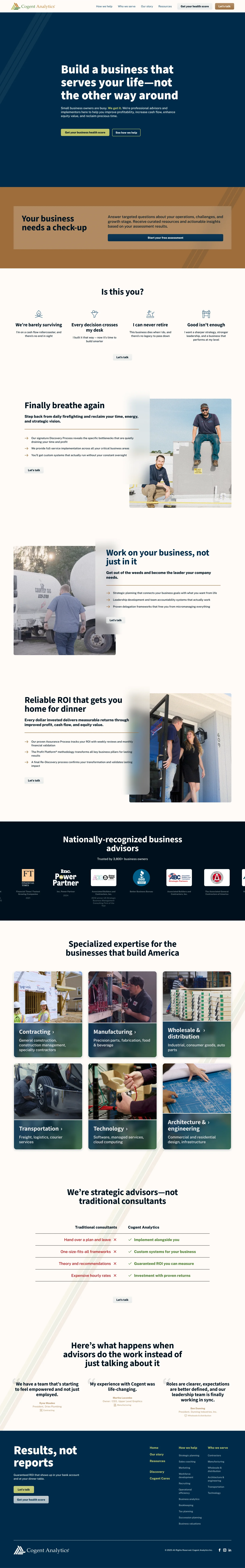 Full-page scroll of the Cogent Analytics homepage