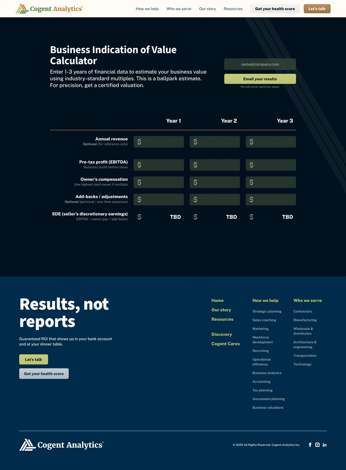 Valuation tool, entry screen
