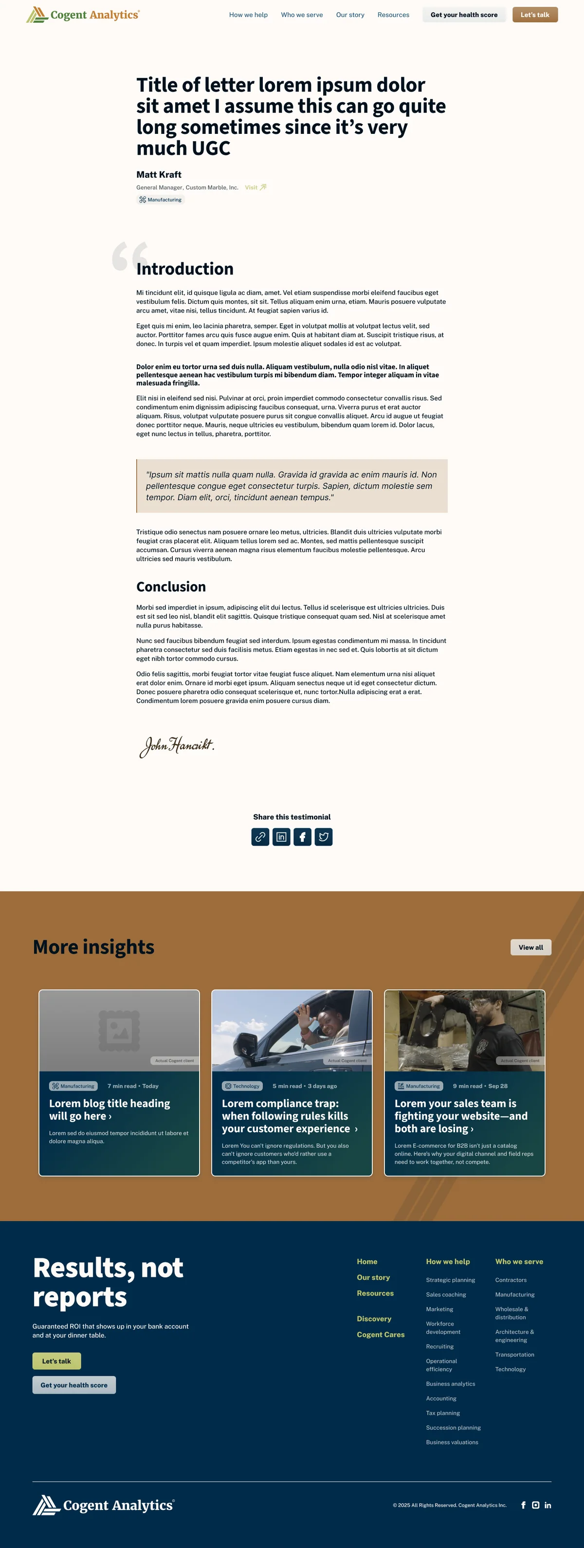 Testimonial page template