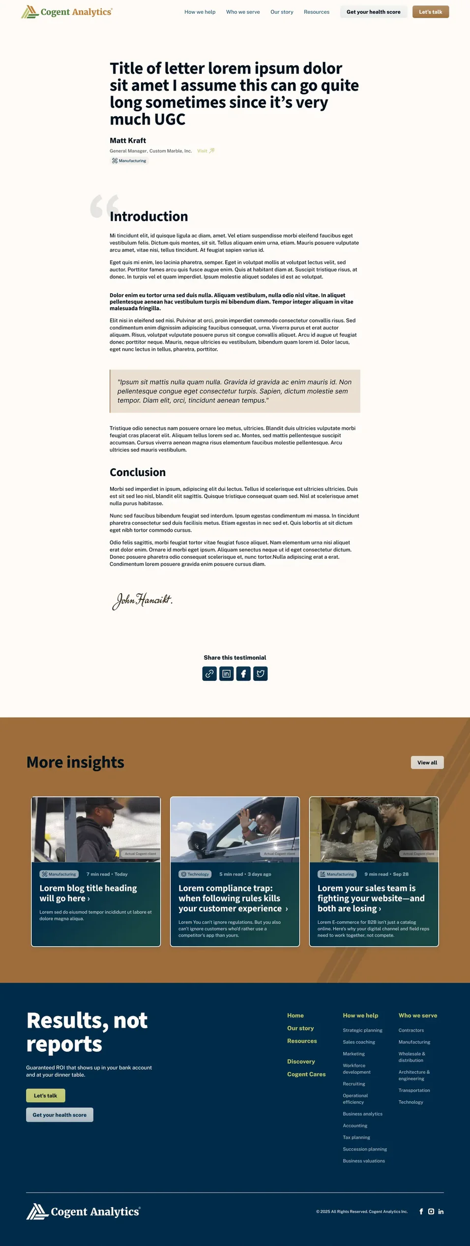 Testimonial page template