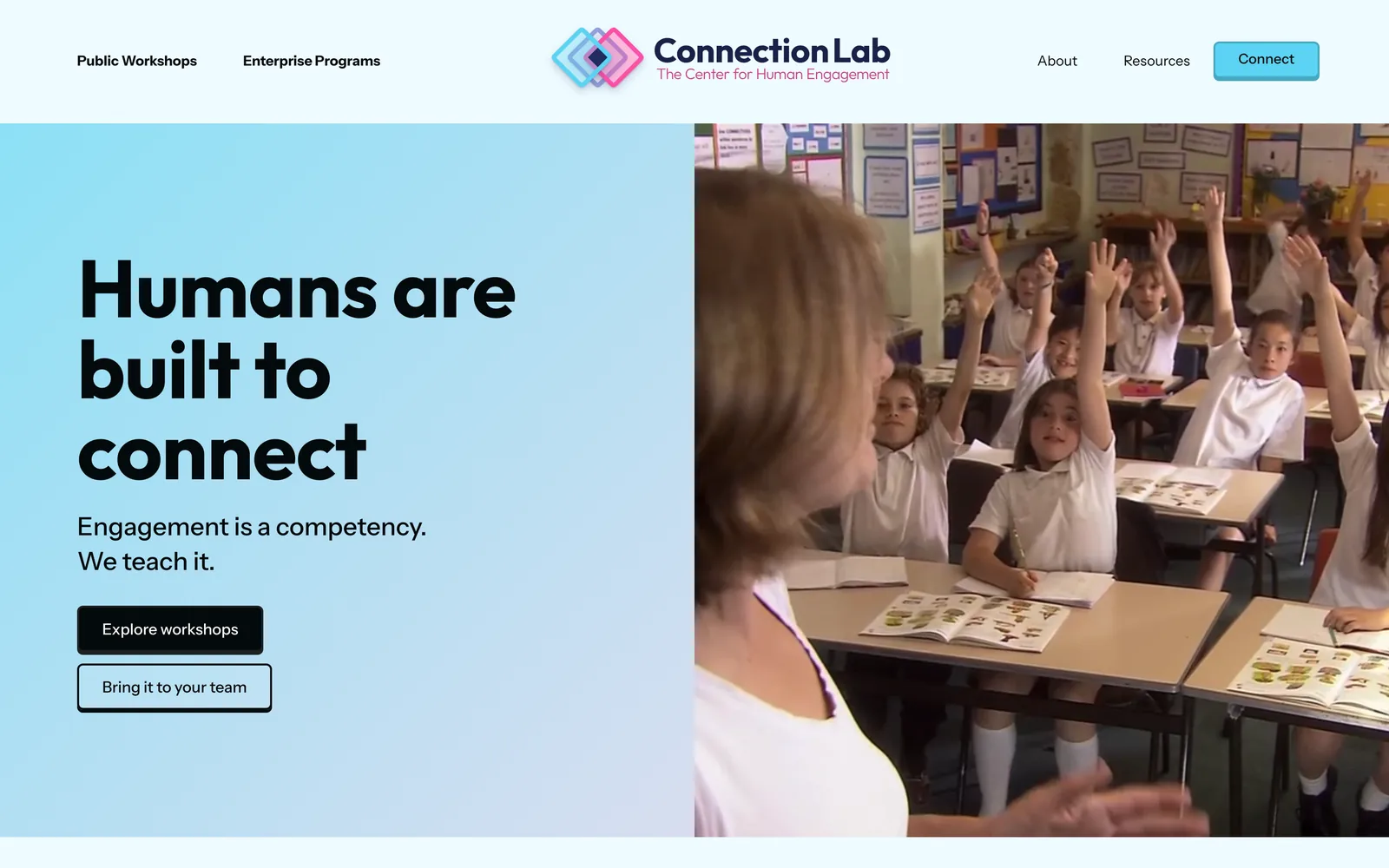 Connection Lab homepage hero, captured at launch