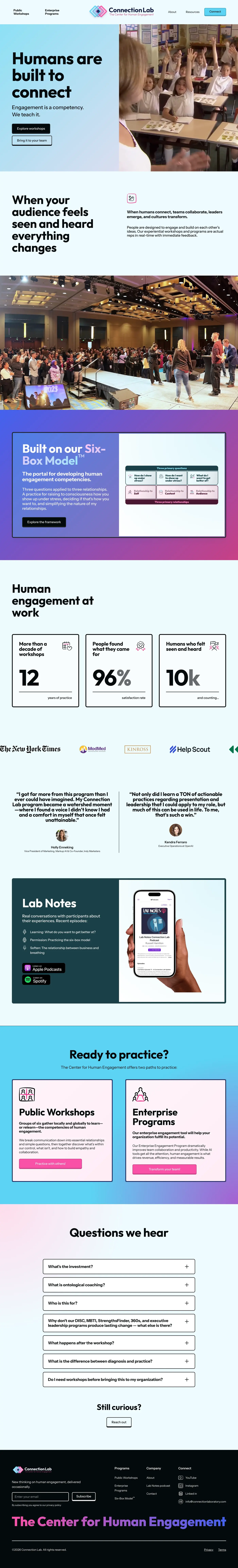 Full-page scroll of the Connection Lab homepage, captured at launch