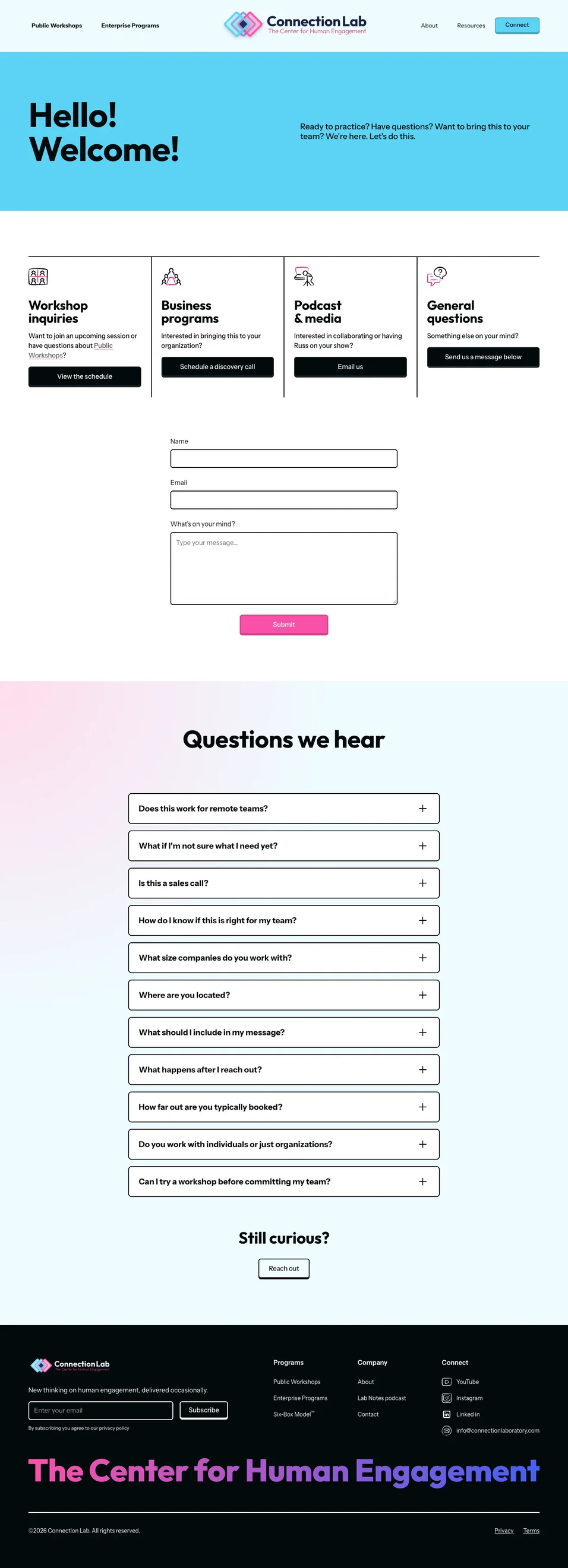 Contact page, full page