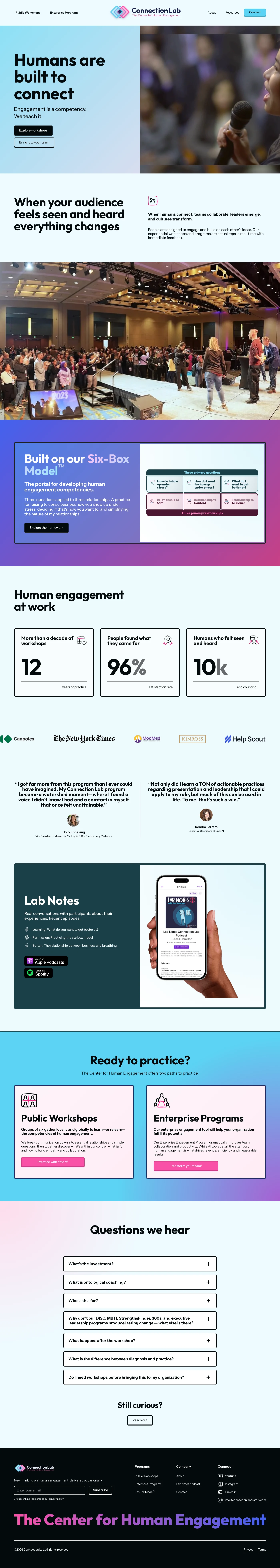 Connection Lab homepage, full page