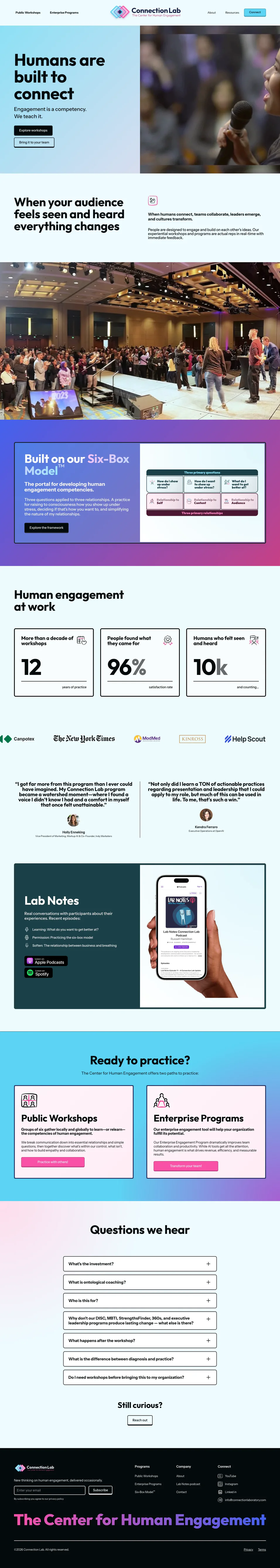 Connection Lab homepage, full page