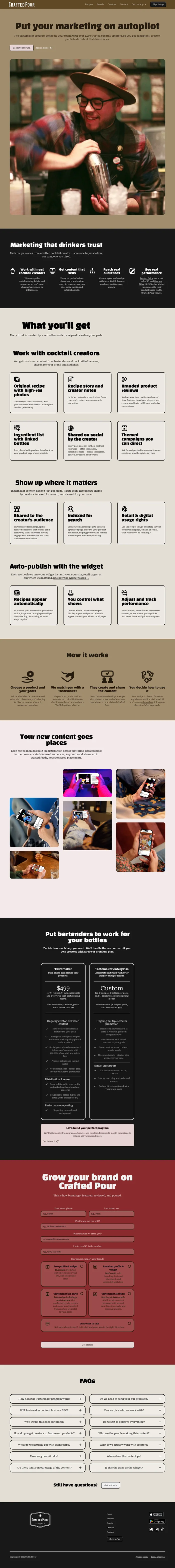 Tastemaker product page, full page