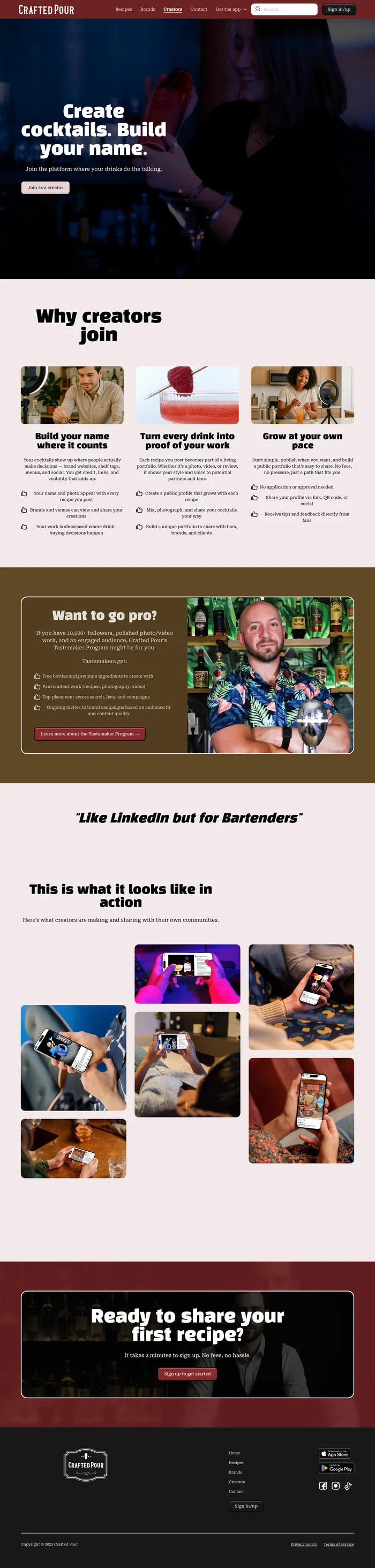 Creators page, full page