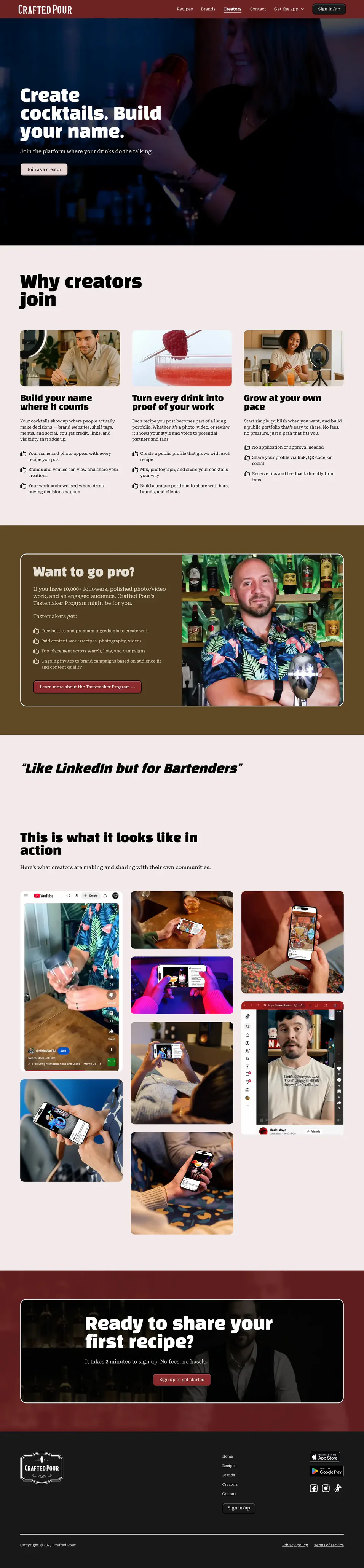 Creators page, full page