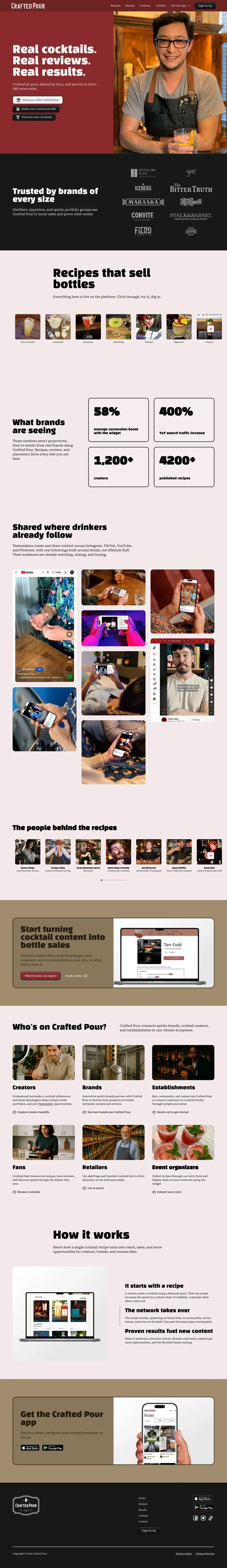 Crafted Pour homepage, full page