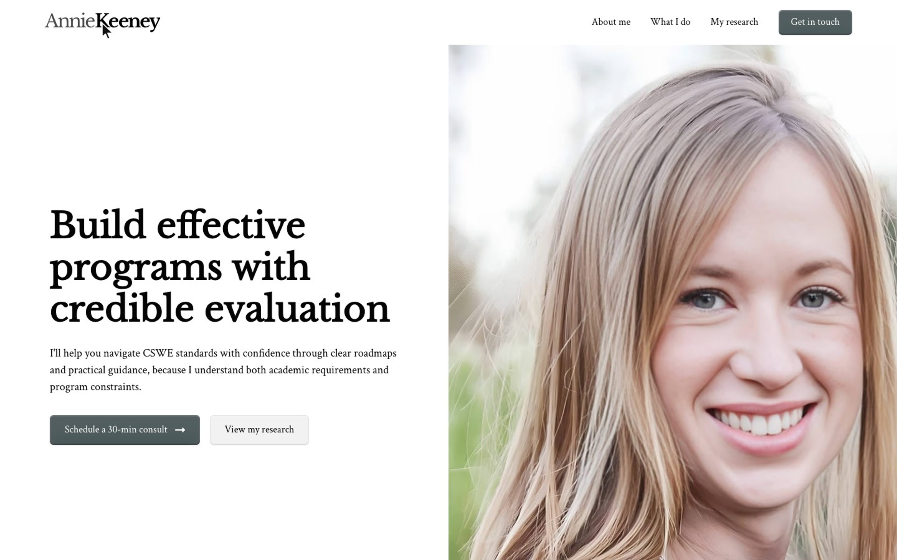 Homepage hero with the practice's core value proposition