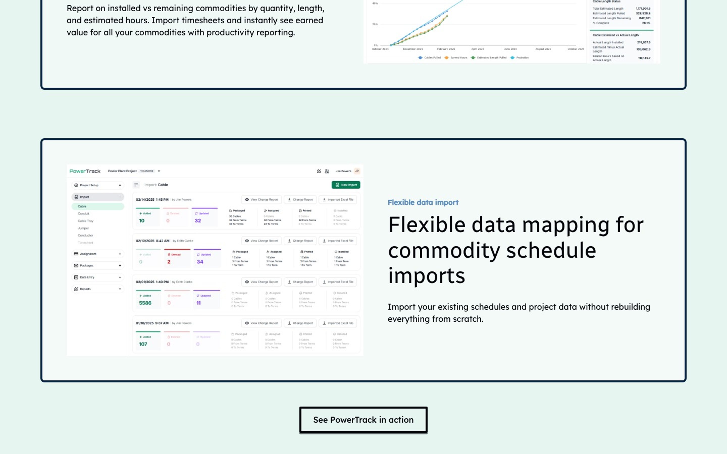Data import feature section