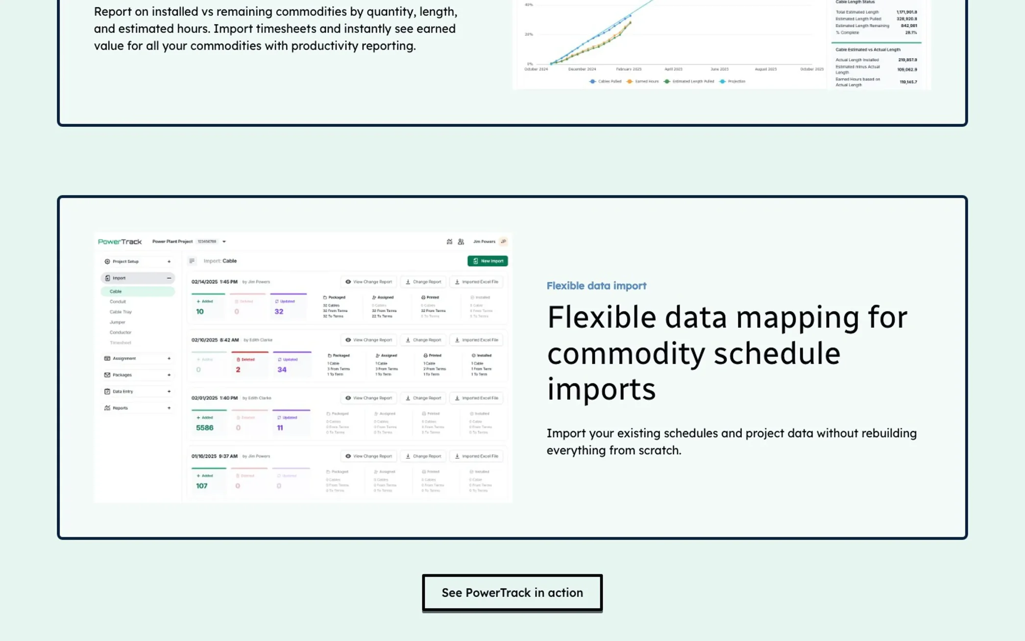 Data import feature section