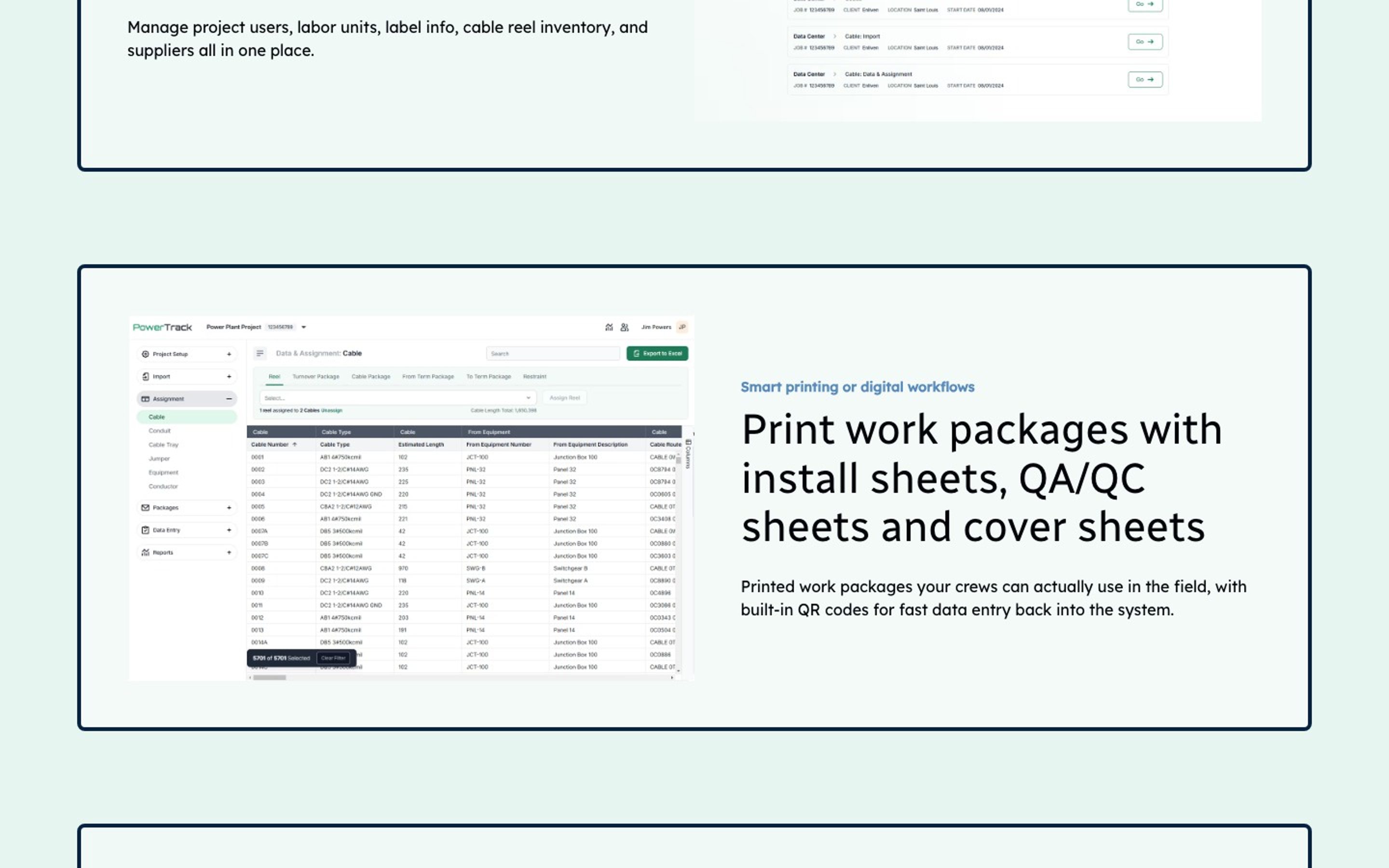 Print packages feature section