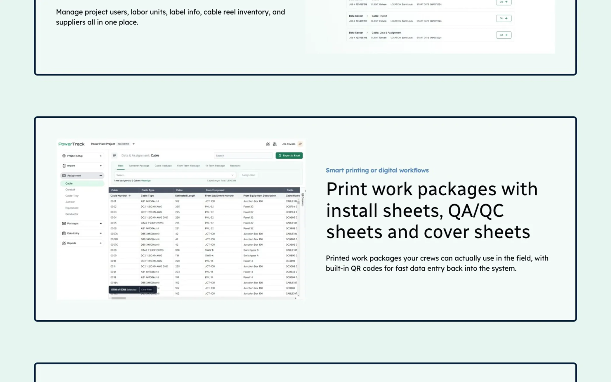 Print packages feature section