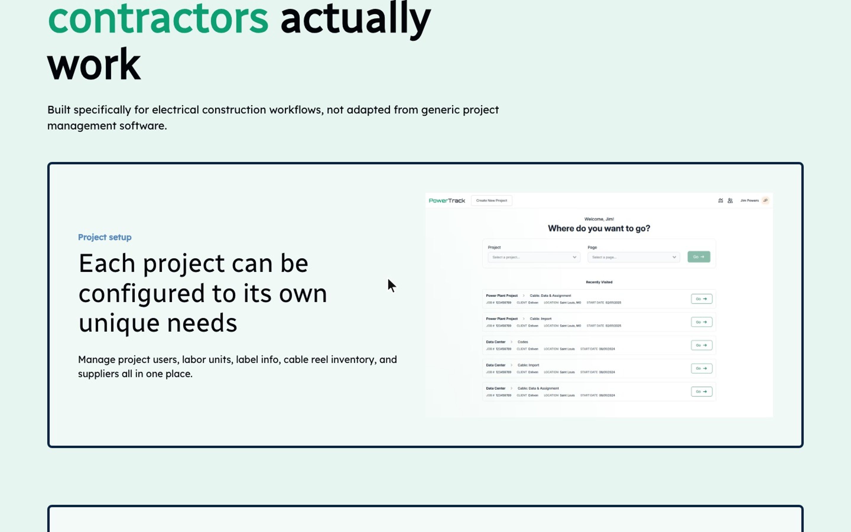 Project configuration feature section
