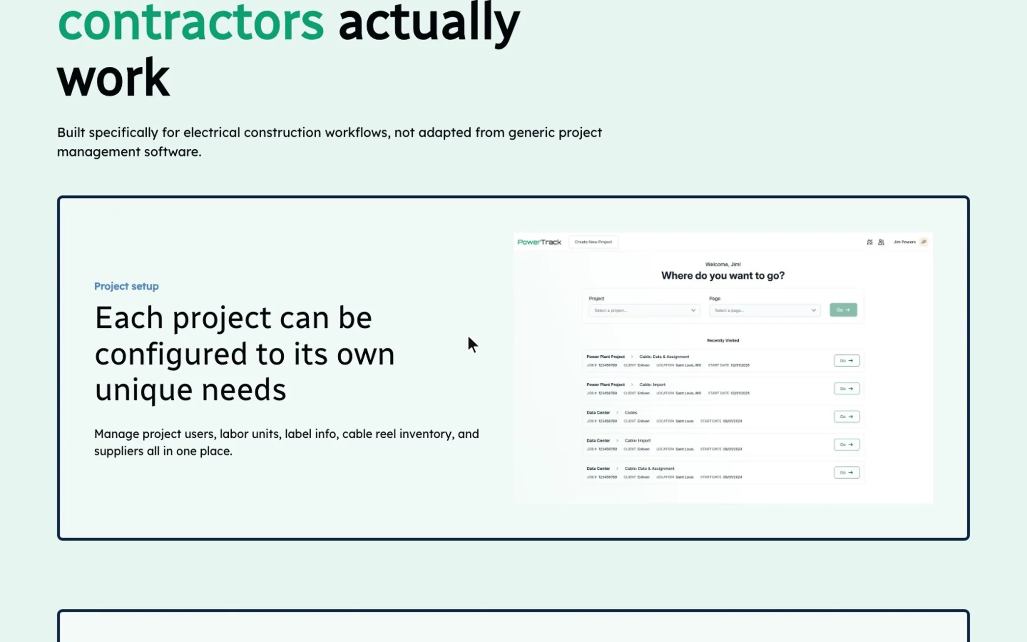 Project configuration feature section