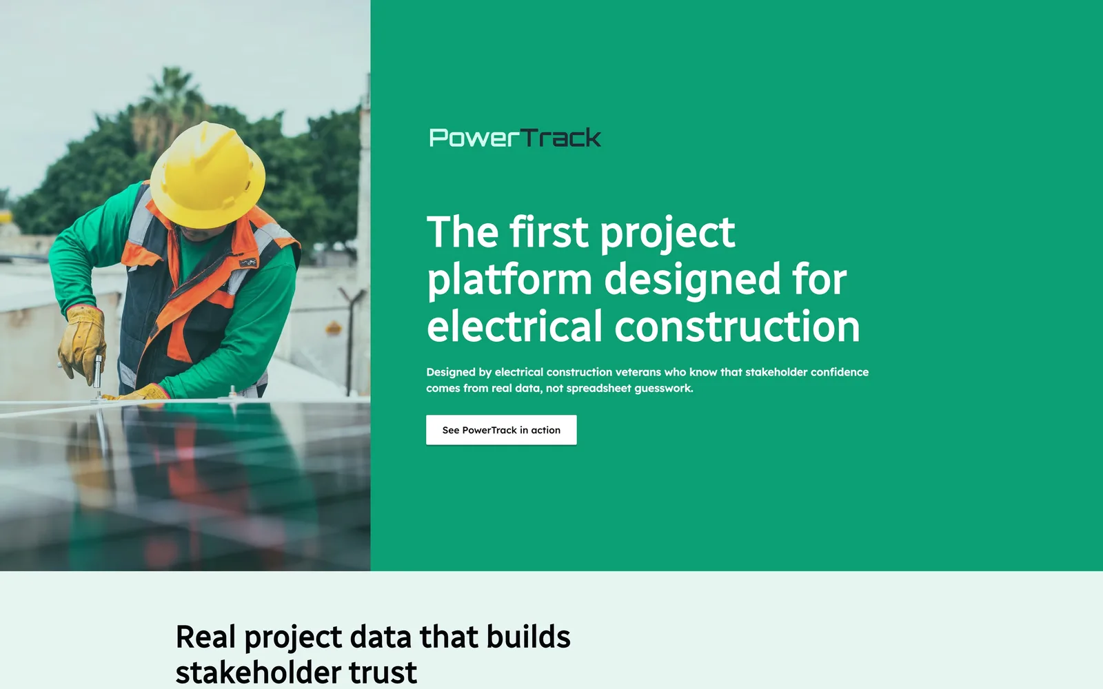 PowerTrack homepage hero, live site