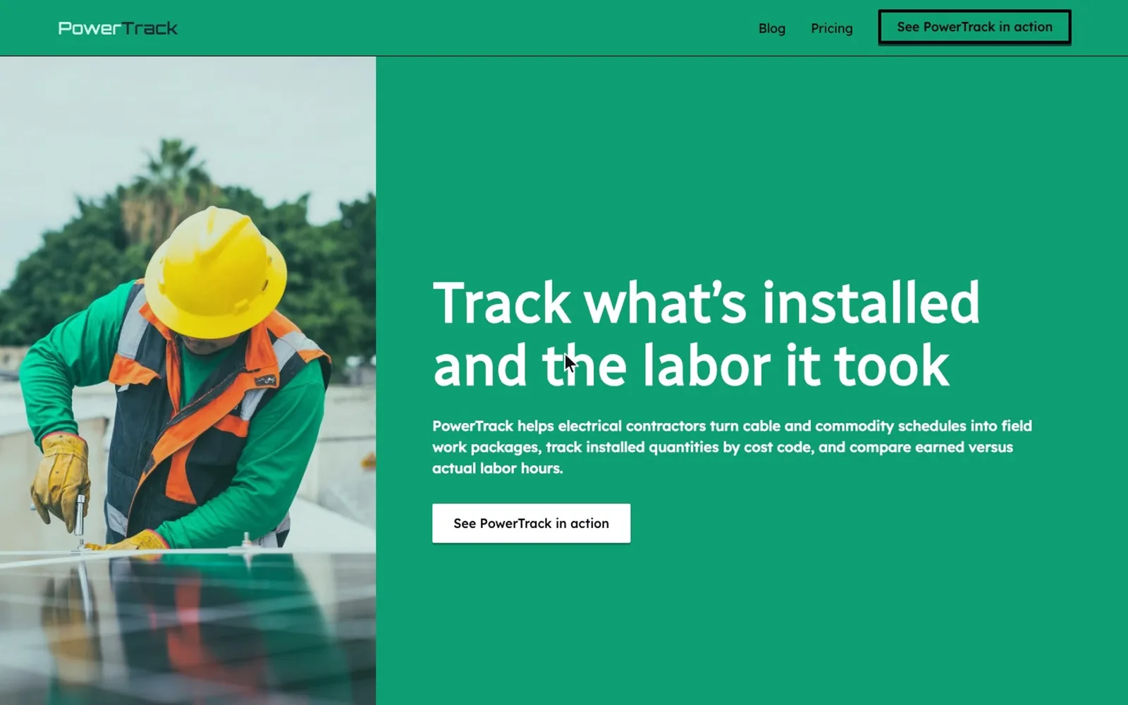PowerTrack homepage hero, live site
