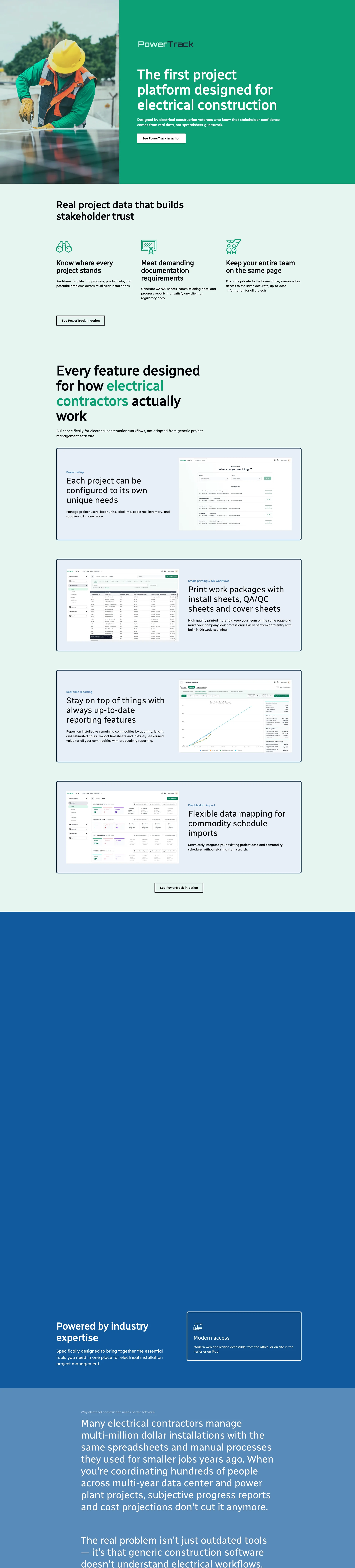 Full-page scroll of the PowerTrack homepage