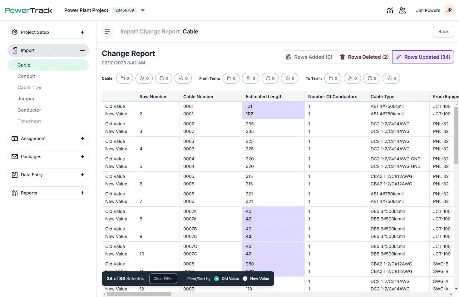 Change report screen