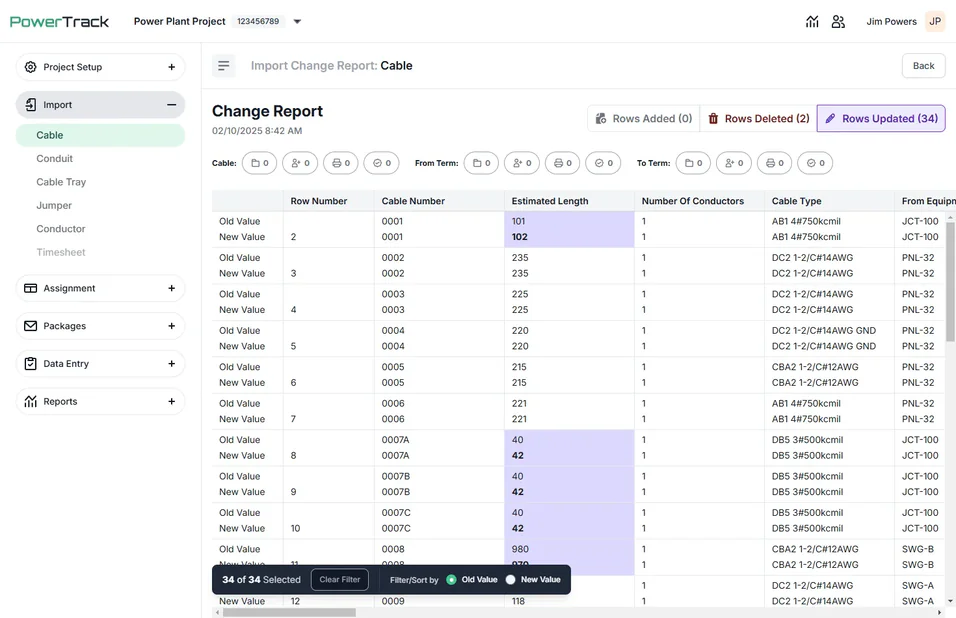 Change report screen