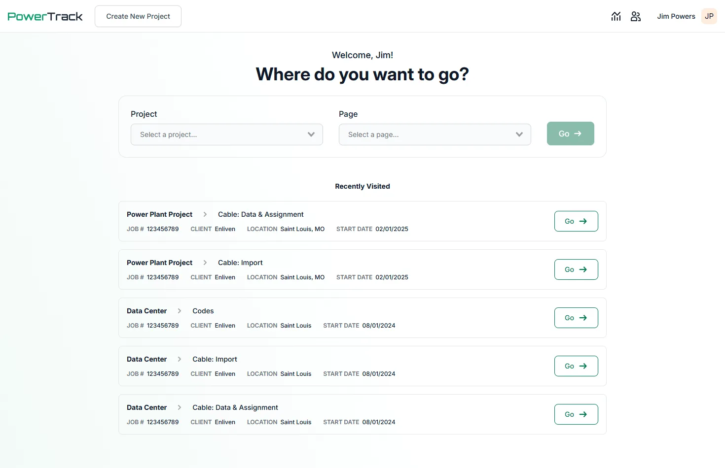 Project navigator screen