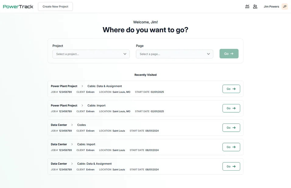 Project navigator screen