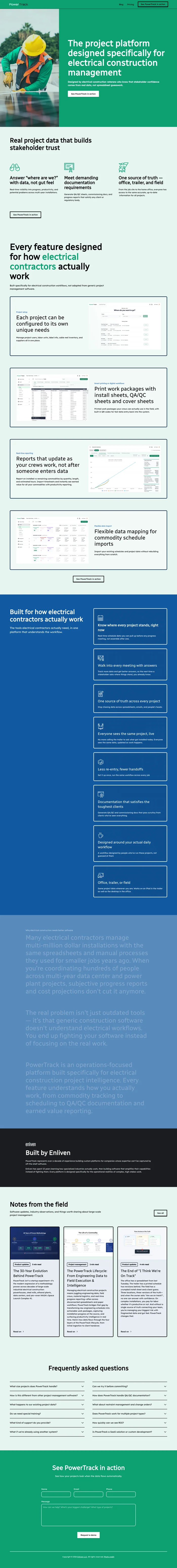 PowerTrack homepage, full page