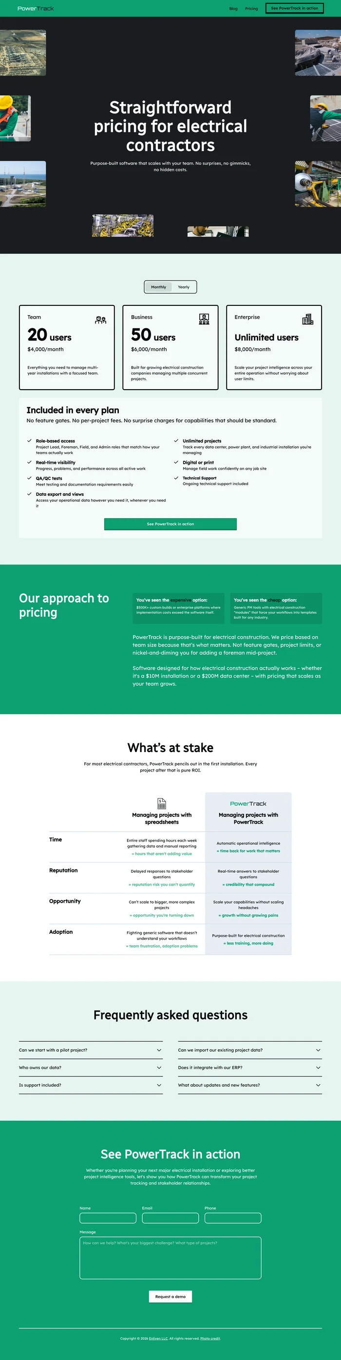 Pricing page, full page